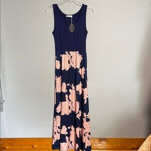 Bluetime Blue and Peach Floral Tank Maxi Dress Size Small NWT